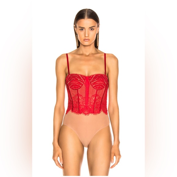 RARE Fire Red Jonathan Simkhai corset bodysuit. Size 4.